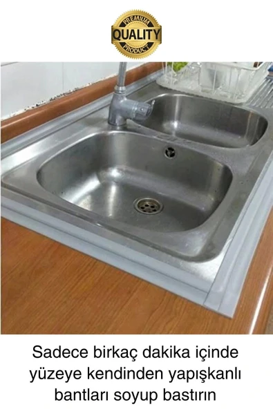 Premium Gri Ocak Tezgah Kenarı Banyo Mutfak Sızdırmaz Bant Su Geçirmez Küfe Dayanıklı 3,2 mt 1 Adet - 4