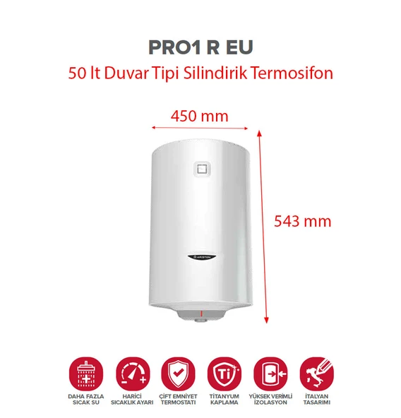Ariston Pro1 R 50 Litre 1,8K Pl Eu Silindirik Termosifon (Montaj Hariç) - 2