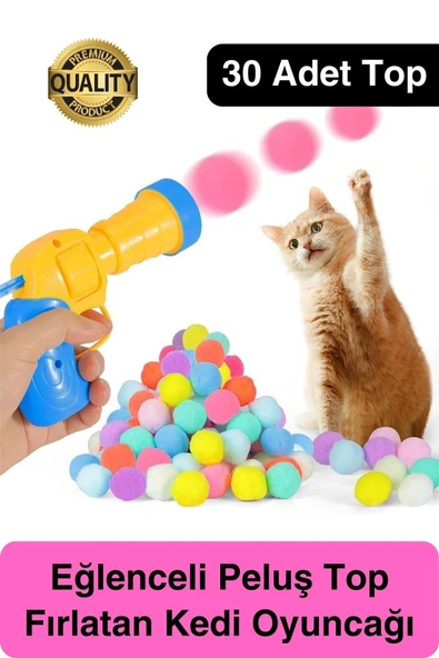 Eğlenceli Peluş Top Atan İnteraktif Kedi Oyuncağı Hareketli Aksesuar Etkileşimli Oyuncak Fırlatıcı