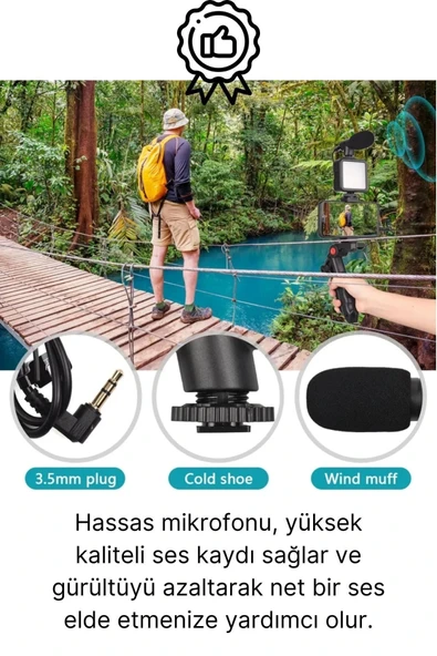 Ayarlanabilir Mikrofonlu Ses Kayıt Led Işıklı Çekim Selfie Çubuğu Canlı Yayın Tripod Vlog Çekim Kiti - 3