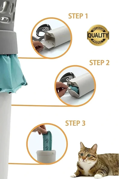 Yeni Nesil Premium Kedi Kumu Temizleme Küreği Elekli Hazneli Kaka Poşeti Hediyeli Büyük Boy Pratik - 3