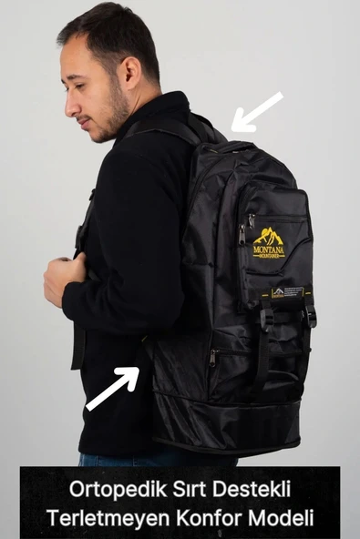 65 Lt Ortopedik Dayanıklı Büyük Boy Çok Gözlü Su Geçirmez Körüklü Kamp Trekking Outdoor Sırt Çantası - 4