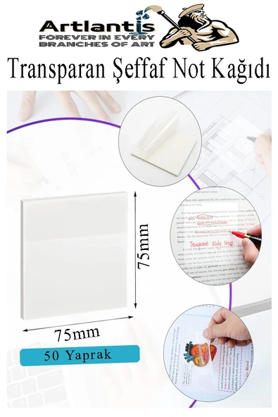 Yapışkanlı Şeffaf Not Kağıdı 50 Yaprak 1 Paket Kare Transparan Postit 75x75mm Yarı Saydam İşaretleyici Aydınger Not - 2