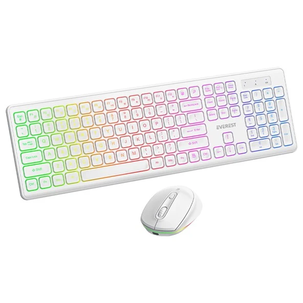 Everest KM-319BT Beyaz 2.4G+BT1+BT2 Çoklu Cihaz Bağlantılı Q Set Kablosuz Klavye + Mouse - Resim 2