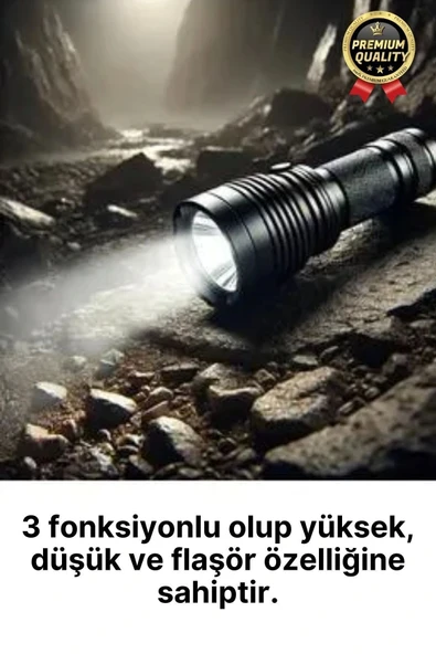 3 Fonksiyonlu Q5 Led Ultra Parlak Uzun Menzilli Pilli Yüksek Işık Gücüyle Acil Durum Kamp El Feneri - 2