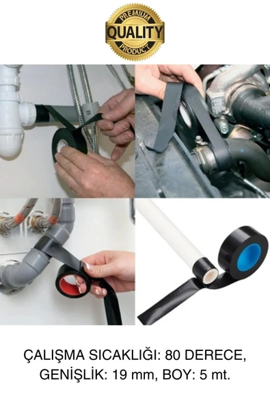 Süper Güçlü 5 Adet Siyah Kauçuk Kendinden Eriyen Bant Elektrik Sızdırmazlık Bandı 5 mt 1.9 cm - Resim 5