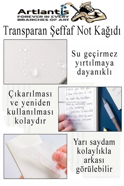 Yapışkanlı Şeffaf Not Kağıdı 50 Yaprak 1 Paket Kare Transparan Postit 75x75mm Yarı Saydam İşaretleyici Aydınger Not - 4