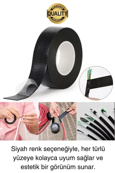 Süper Güçlü 20 Adet Siyah Kauçuk Kendinden Eriyen Bant Elektrik Sızdırmazlık Bandı 5 mt 1.9 cm - 2