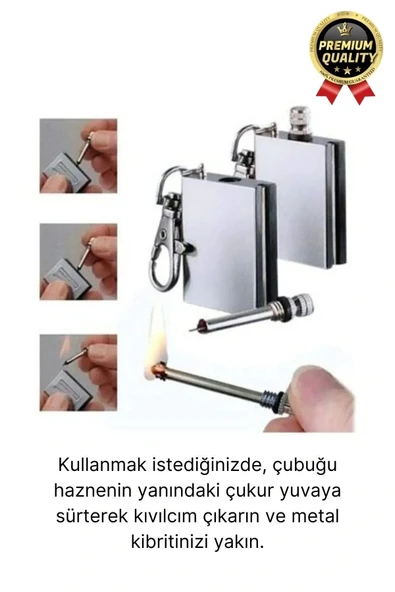 Benzinle Çalışan Rüzgarda Sönmeyen ve Taşınabilir Şık Anahtarlık Tasarım Metal Kibrit Çakmak Kamp - 3
