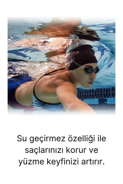 Özel Üretim Silikon Su Geçirmez Kaymaz Yüzücü Deniz ve Havuz Elastik Yüzme Şapkası Bonesi 2'li Set - 3