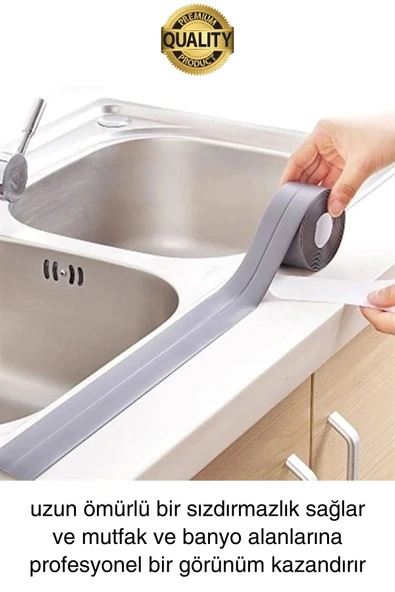 Premium Gri Ocak Tezgah Kenarı Banyo Mutfak Sızdırmaz Bant Su Geçirmez Küfe Dayanıklı 3,2 mt 1 Adet - 2