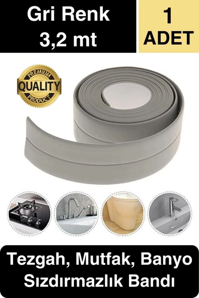 Premium Gri Ocak Tezgah Kenarı Banyo Mutfak Sızdırmaz Bant Su Geçirmez Küfe Dayanıklı 3,2 mt 1 Adet - 1