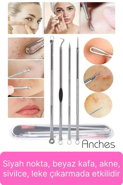 Siyah Nokta Akne Temizleyici Giderici Çıkarıcı Cilt Bakım 4'lü Set Kutulu Yağ bezesi Sivilce İğnesi - Resim 2