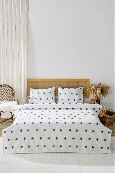 Siyah Mini Kalpler Çift Kişilik Baskılı Pike 200 x 220 cm - 2