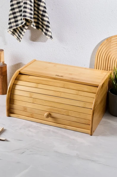 Grazia Bambu Lüks Panjur Kapaklı Ekmek Dolabı Ekmeklik 16342 - 2