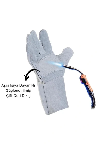 Özel Üretim Uzun Boy Isıya Dayanıklı Rahat Yangın İçin Kaynakçı Yanmaz Çok Amaçlı Bahçe Deri Eldiven - 5