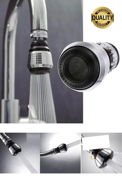 Premium 2 Modlu 360° Dönebilen Perlatör Başlığı Mutfak Lavabo Su Tasarrufu Musluk Ucu Şık Tasarım - Resim 3