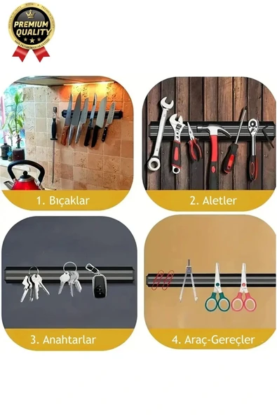 Pratik Güçlü Manyetik Duvara Monteli Yer Tasarrufu Mutfak Aleti Mıknatıslı Bıçak Standı Askısı-55 cm - 3