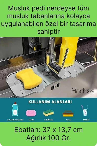 Mutfak Banyo Lavabo Silikon Musluk Arkası Mat Oluklu Su Tutucu Tezgah Üstü Bulaşık Kurutma Pedi - 4