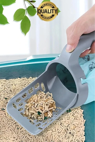 Yeni Nesil Premium Kedi Kumu Temizleme Küreği Elekli Hazneli Kaka Poşeti Hediyeli Büyük Boy Pratik - 5