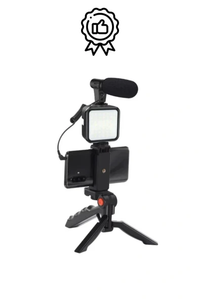 Ayarlanabilir Mikrofonlu Ses Kayıt Led Işıklı Çekim Selfie Çubuğu Canlı Yayın Tripod Vlog Çekim Kiti - 5