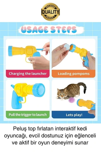Eğlenceli Peluş Top Atan İnteraktif Kedi Oyuncağı Hareketli Aksesuar Etkileşimli Oyuncak Fırlatıcı - 4