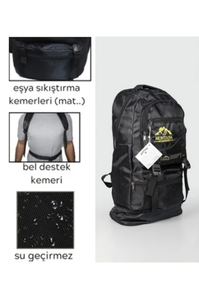 65 Lt Ortopedik Dayanıklı Büyük Boy Çok Gözlü Su Geçirmez Körüklü Kamp Trekking Outdoor Sırt Çantası - 6