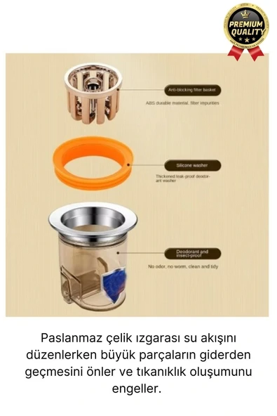 Özel Üretim Banyo Mutfak Küvet DN40-DN50 Borularıyla Uyumlu Koku ve Geri Akış Önleyici Gider Aparatı - 3