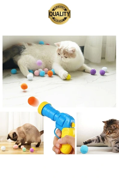 Eğlenceli Peluş Top Atan İnteraktif Kedi Oyuncağı Hareketli Aksesuar Etkileşimli Oyuncak Fırlatıcı - 6