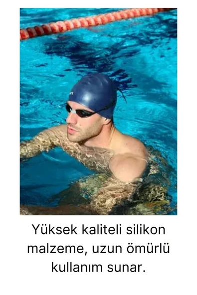 Özel Üretim Silikon Su Geçirmez Kaymaz Yüzücü Deniz ve Havuz Elastik Yüzme Şapkası Bonesi 2'li Set - 2