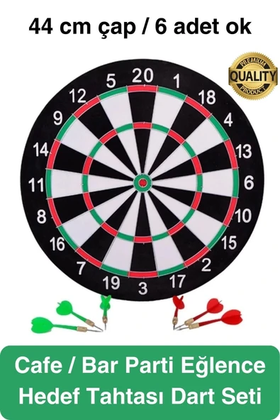 Premium 44 cm Dart Tahtası Seti Metal Uçlu 6 Ok Parti Eğlence Cafe Hediye Hobi Oyun Aktivite Her Yaş