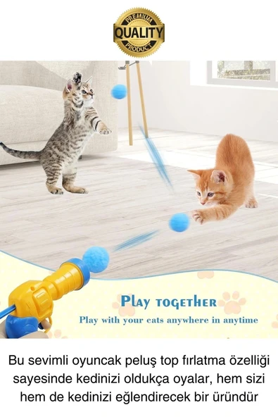 Eğlenceli Peluş Top Atan İnteraktif Kedi Oyuncağı Hareketli Aksesuar Etkileşimli Oyuncak Fırlatıcı - 3
