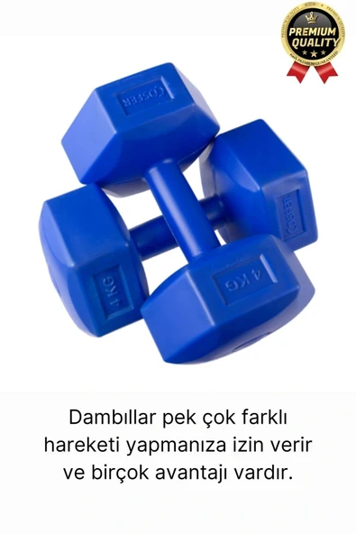Premium Kalite Fitness Spor Egzersiz Vücut Kas Geliştirme Mavi 4 Kg Dambıl Ağırlık Seti - 2 Adet - 2