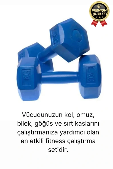 Premium Kalite Fitness Spor Egzersiz Vücut Kas Geliştirme Mavi 5 Kg Dambıl Ağırlık Seti - 2 Adet - 4