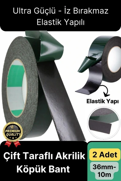 Premium Ultra Güçlü İz Bırakmaz Elastik Yapılı Çift Taraflı Akrilik Köpük Bant 36mm - 10m - 2 Adet - 1