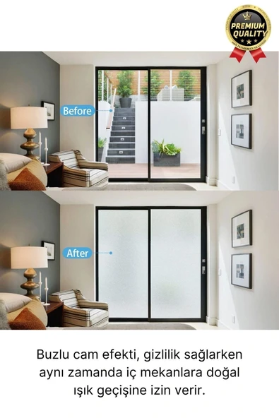 Premium UV Engelleyici İçeriyi Göstermeyen Yapışkan İz Bırakmaz Ofis Ev Buzlu Cam Filmi 2 mt x 60 cm - 4