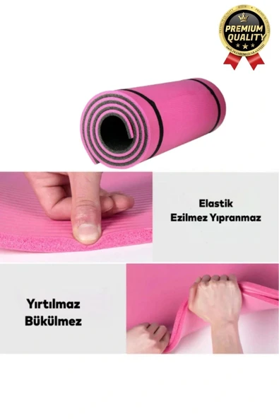 Ultra Konfor Taşıma Askılı Kalın Kaymaz Çift Taraf Pembe Siyah Meditasyon Pilates Minderi Yoga Matı - 5