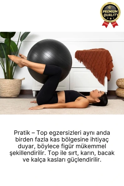 Premium Mini Gymball 20cm Jimnastik Denge Fitness Spor Şişirme Pompası Hediyeli Siyah Pilates Topu - 4