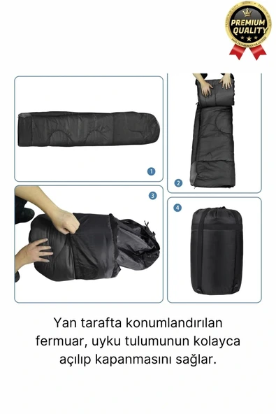 Premium Ultra Konforlu Nefes Alan Çift Kaplama Su Geçirmez Polar Kumaş Kamp Uyku Tulumu -10 Derece - 5