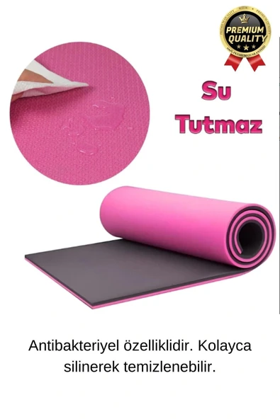 Ultra Konfor Taşıma Askılı Kalın Kaymaz Çift Taraf Pembe Siyah Meditasyon Pilates Minderi Yoga Matı - 4