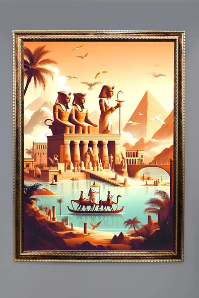 Antik Mısır Desenli Çerçeveli Duvar Tablosu 50x70cm MISIR15 RENKLİ 50 X 70