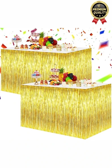 Premium Dekorasyon Püsküllü Işıltılı Doğum Günü Cinsiyet Partisi Sarı Masa Kenarı Eteği 70*250cm - 3
