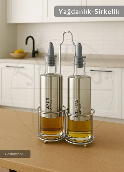 2’li Set Yağdanlık Takımı Paslanmaz Yağlık Sirkeli Çelik 300 ml