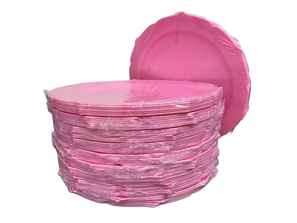 Omeyva Davet Parti Sunum Doğum Günü Pembe Renkli Sert Plastik Mika Tabak -22 Cm. -6 Adetlik 10 Paket