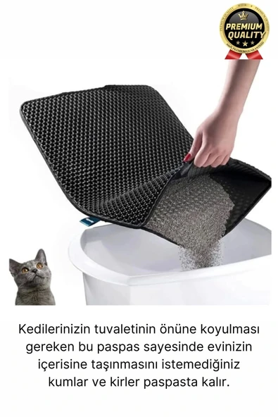 Özel Üretim Çift Katmanlı Yıkanabilir Kumu Pisliği Hapseden Büyük Elekli Kedi Tuvalet Önü Paspası - 3