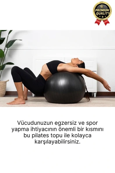 Premium Mini Gymball 20cm Jimnastik Denge Fitness Spor Şişirme Pompası Hediyeli Siyah Pilates Topu - 3