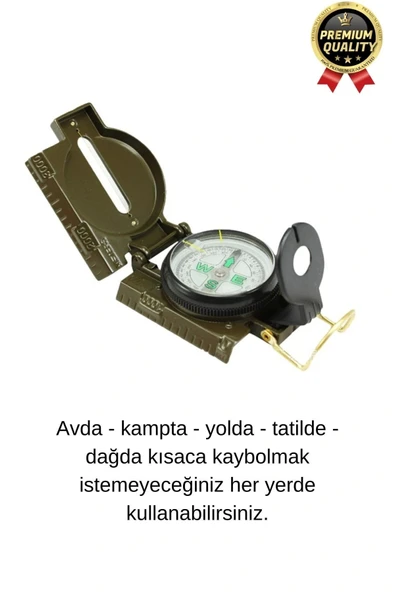 Premium Metal Taşınabilir Katlanır Tel Kılavuzlu Büyüteçli Göstergeli Ordu Yeşili Kamp Askeri Pusula - 2