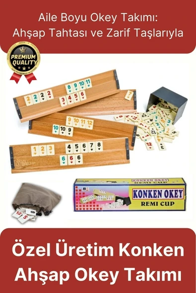 Premium Kaliteli Eğlence Hobi Çizilmeye Dayanıklı Silinebilir Büyük Boy Konken Ahşap Okey Takımı