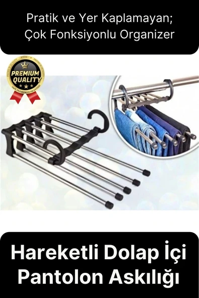 Çok Fonksiyonlu Organizer Katlanabilir Kumaş Kot Eşarp Hareketli Dolap İçi Pantolon Askılığı 5 In 1