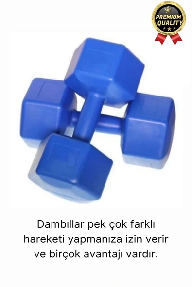 Premium Kalite Fitness Spor Egzersiz Vücut Kas Geliştirme Mavi 5 Kg Dambıl Ağırlık Seti - 2 Adet - 2